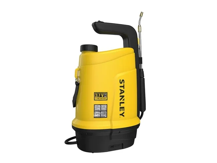 Stanley Pulverizador a presión 5 L, pulverizador de jardín, eléctrico, batería de Litio Recargable, Lanza telescópica, Boquilla Ajustable, autonomía 2,5 h, máx. 2 Bar, 0,33 L/min, Amarillo/Negro