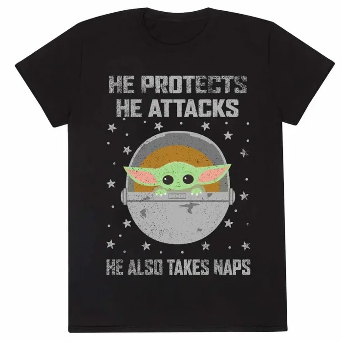 Star wars: mandalorian – protects and attacks (unisex black t-shirt) large