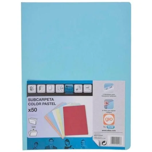SUBCARPETA CARTULINA GIO FOLIO CELESTE PASTEL 180 G/M2 (50 unid.)
