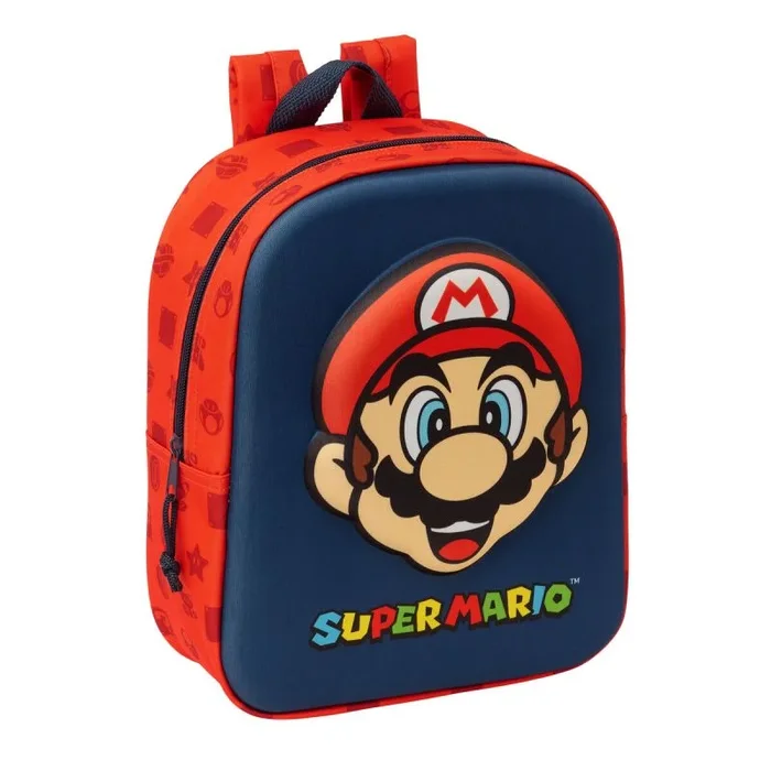 SUPER MARIO 3D – Mochila de Guardería 3D, Adaptable a Carro, Fácil Limpieza, Ideal para Niños de Diferentes Edades, Cómoda y Versátil, Calidad y Resistencia, 22x10x27 cm