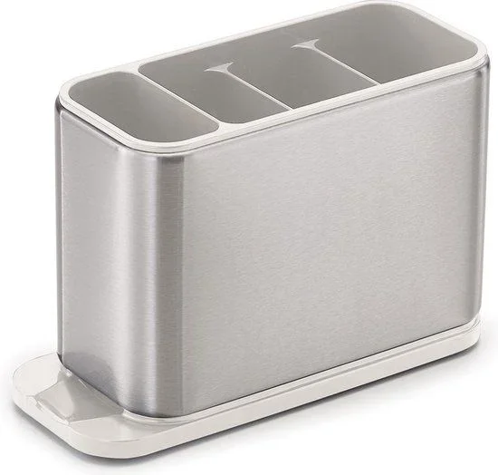 Surface™, Joseph Joseph, modelo Stainless-steel Cutlery Drainer, organizador de cubiertos, principal uso cocina, características divididas, sifón y base antideslizante, color gris.