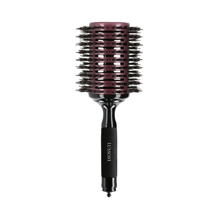 T4B Lussoni Natural Style Cepillo Redondo de Modelado Profesional para Cabello, Madera, Cerdas de Jabalí, Ventilado, Cerámico, Ergonómico, Ionizante, Antiencrespamiento, Resistente al Calor, 65 mm
