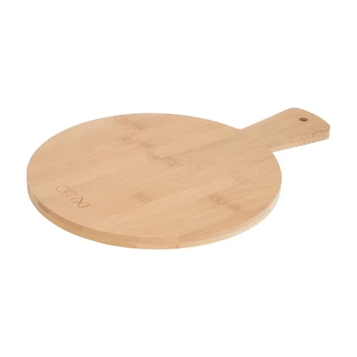 Tabla cortar cocina redonda hecha en madera de bambu 100% con mango ø26×36 cm.tabla cortar,carne pescado,verdura,fruta,alimentos