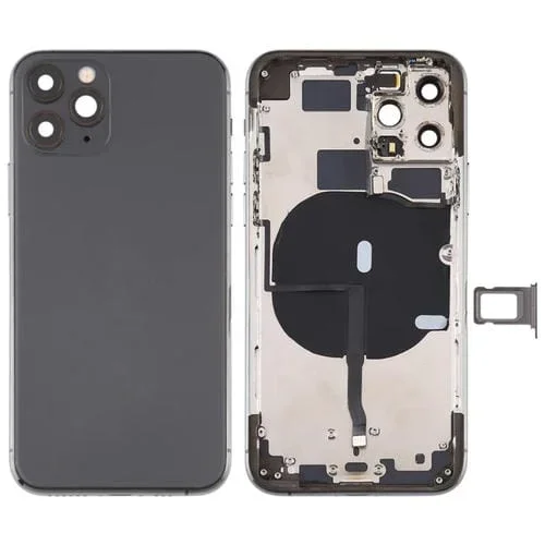 Tapa Posterior Batería con Teclas Laterales, Bandeja Tarjetas, Cable Flex Alimentación, Volumen y Módulo Carga Inalámbrica Apple iPhone 11 Pro Max (Negro)