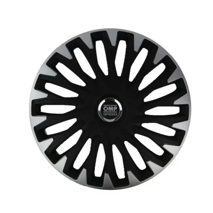 Tapacubos omp stinger speed negro plateado 16″ (4 uds)