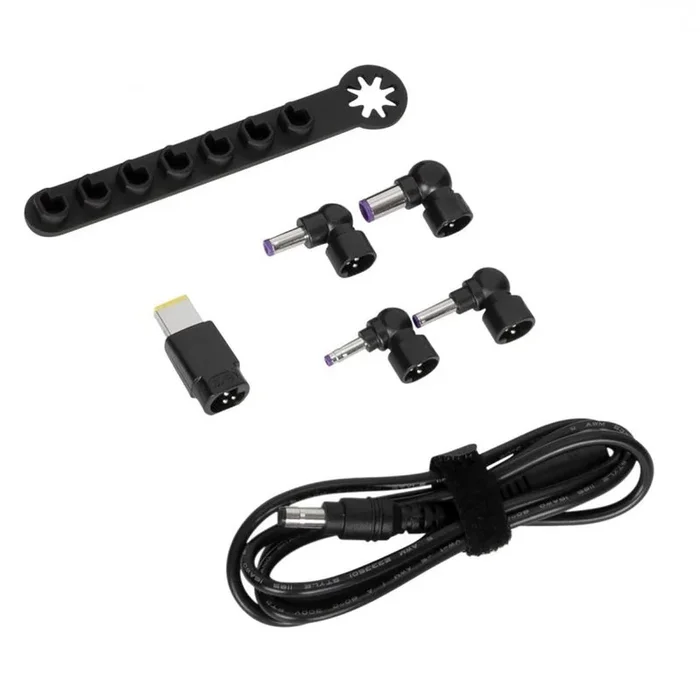 Targus ACC1134GLX Kit de Accesorios de alimentación de 90W Legacy (Cable de CC a Punta + 5 Puntas + Barra de Almacenamiento) – 1,8M – Negro