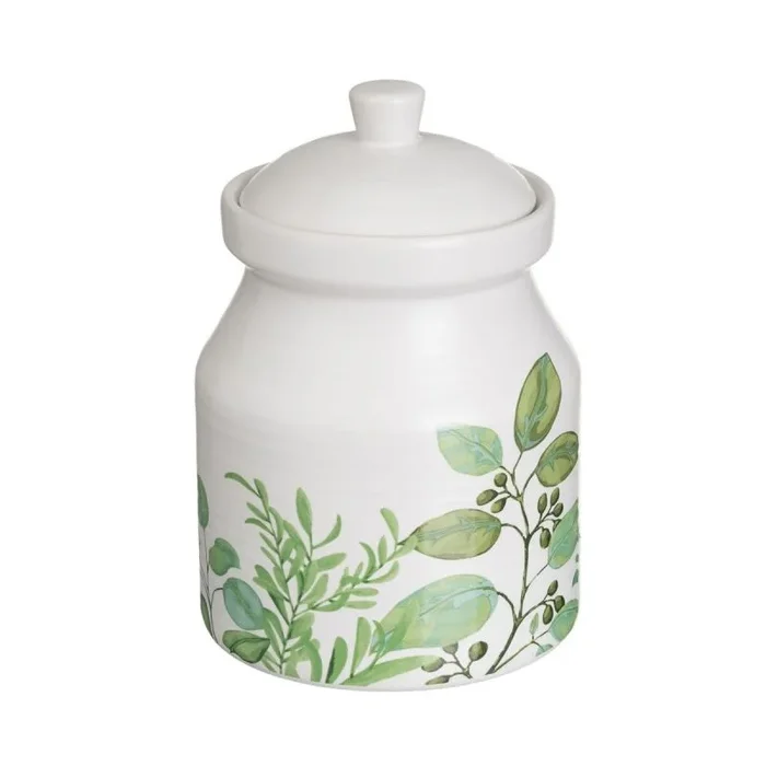 Tarro multiusos de hojas de cerámica stoneware blanco y verde de 1100 ml