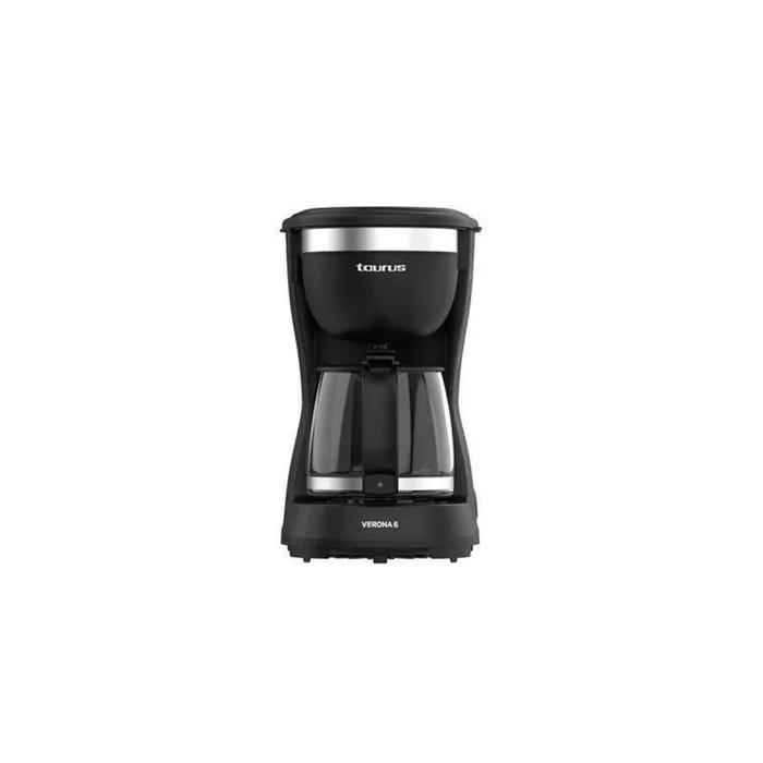Taurus Cafetera de Goteo Verona 6, 600W, 600 ml, Intense Flavour Tech, Placa Calefactora, Filtro Permanente Lavable, Jarra Cristal Antigoteo, Diseño Compacto Negro Mate, BPA Free