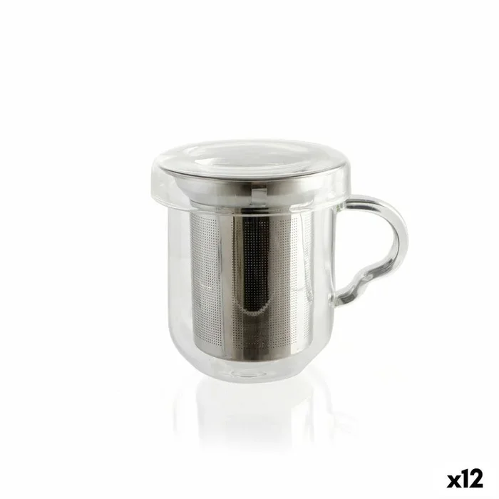 Taza con filtro para infusiones quid serenia transparente vidrio acero inoxidable 350 ml (12 unidades)
