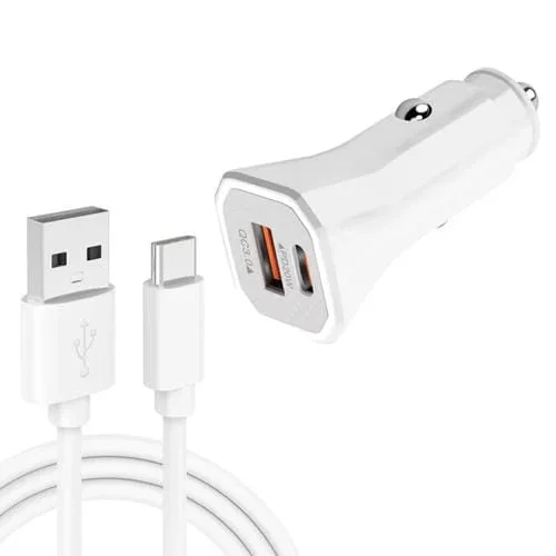 Te-P22 38W Pd Usb-C / Tipo-C + Qc3.0 Cargador De Automóvil Usb Con 1M Usb A Usb-C / Type-C Data Cable (Blanco)