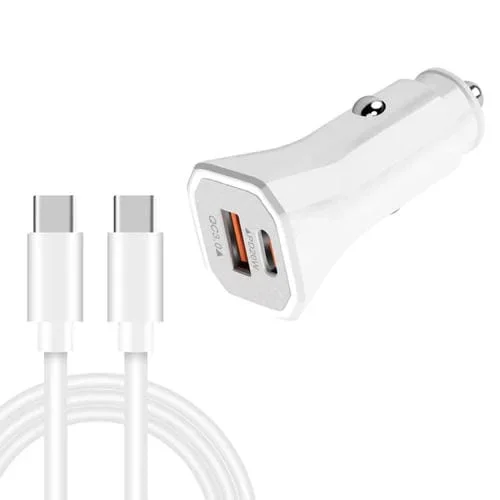 Te-P22 38W Pd Usb-C / Tipo-C + Qc3.0 Cargador De Automóvil Usb Con 1M Usb-C / Type-C A Usb-C / Type-C Data Cable (Blanco)
