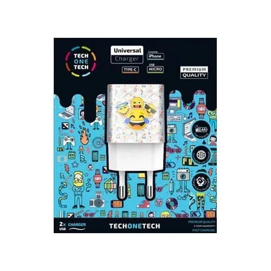 TECH ONE TECH Cargador Doble Emojitech Smile 2-4A-Alto Rend