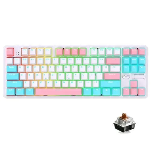 Teclado Mecánico Ajazz K870T Pro 87 Teclas Tres Modos Inalámbrico Bluetooth Con Cable RGB Tea Shaft (Blanco)