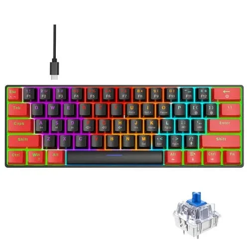 Teclado Mecánico Cableado Hxsj V900 61 Teclas con Efecto de Iluminación Cool (Negro Rojo)