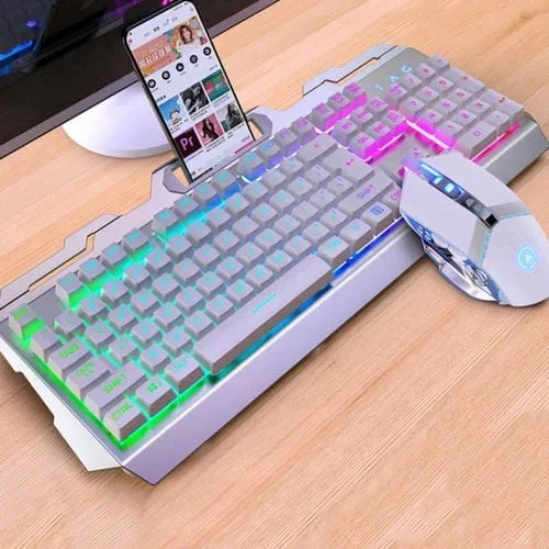 Teclado Mecánico Gaming Yindiao V2 Conjunto de Ratón (Luz del Arco Iris Blanca)