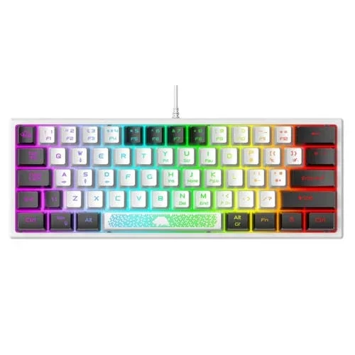 Teclado para Notebook Ziyoulang K61 62 Teclas RGB Iluminación con Cable 1,5 m (Blanco Negro)