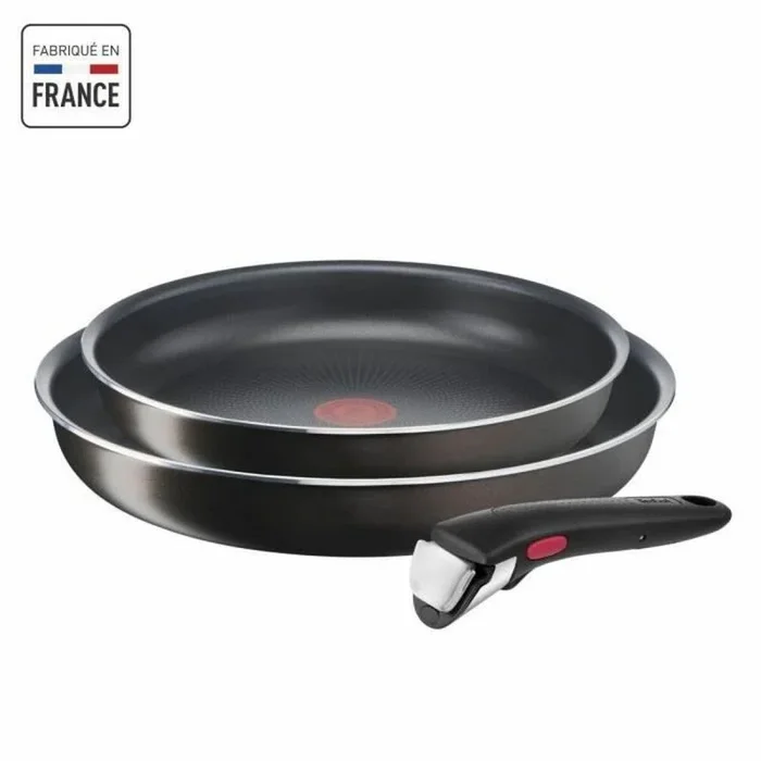 Tefal Ingenio – Juego de 2 sartenes (24/28 cm, mango extraíble, no inducción, revestimiento antiadherente, apilable, apto para lavavajillas, Easy Plus L1509202, negro