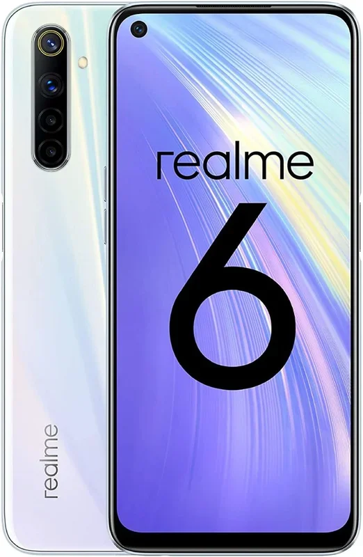 Teléfono Realme 6 en Color Blanco (Comet White), 128 GB de Memoria Interna, 4 GB de RAM, Dual Sim, Pantalla de 6,5″. Ultra Cámara cuádruple de 64 MP. NFC Multi-función. Smartphone completamente libre.