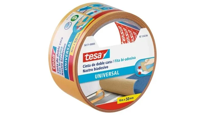 Tesa universal cinta adhesiva doble cara 50mm x 10 metros – para fijar moquetas en diferentes superficies – para manualidades y decoracion – color blanco