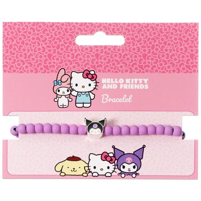 The Carat Shop Pulsera de cuentas moradas de Hello Kitty con dije de Kuromi