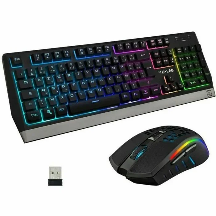 The G-Lab Combo Tungsten – Ensemble Clavier et Souris Gamer Sans Fil Rétro Éclairés – Clavier Gaming Wireless AZERTY + Souris Gamer Wireless 2400 dpi – Pack Clavier Souris Sans Fil pour PC PS4 PS5