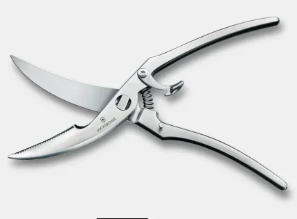 Tijeras para aves con diseño ergonómico, hoja aserrada curva, bloqueo de seguridad, desmontaje fácil, acero inoxidable, 224 mm, para preparación de aves