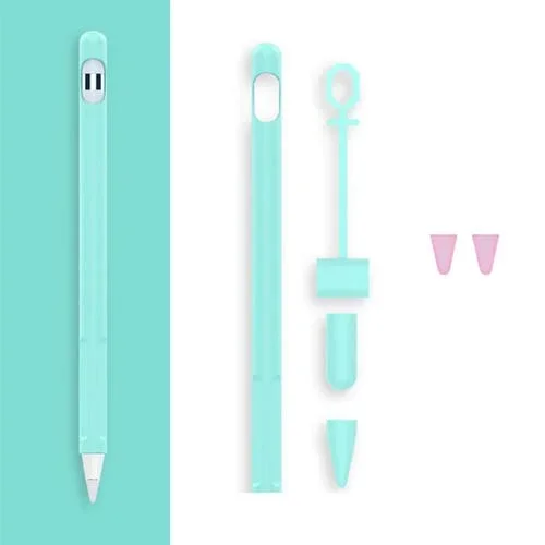 Título optimizado: Juego 2 Conjuntos Tapa Protectora Silicona + Cuerda Anti-Perdida + Doble Pen Nip Para Lápiz Apple 1 (Menta Verde)