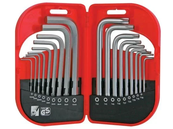 Toolland Hex Key Set, 18 piezas, hex/estrella, Chrome-Vanadium, en forma de L, con una conveniente caja de almacenamiento, ideal para hacerlo.