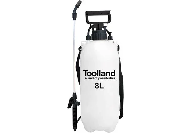 Toolland Vaporizador de presión, Lanza, Boquilla Ajustable, indicador de Nivel, Correa, 8 l, Sistema de Bomba, Blanco/Negro