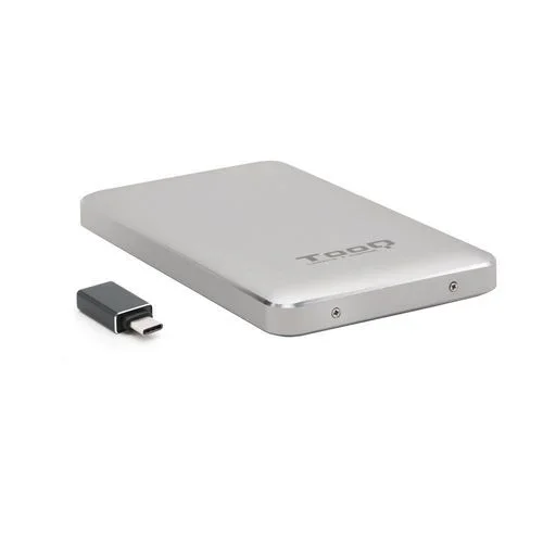 Tooq carcasa externa hdd/sdd 2.5″ hasta 9,5mm sata usb 3.1 con adaptador usb 3.1 gen1 a usb-c – color plata