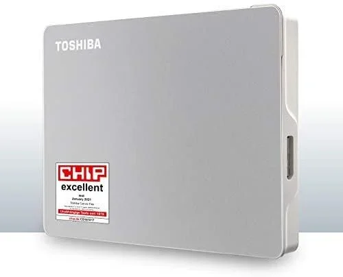 Toshiba 2TB Canvio Flex Portable External Hard Drive for Mac, Windows PC and Tablet use, compatible with most USB-C and USB-A devices, Silver (HDTX120ESCAA)