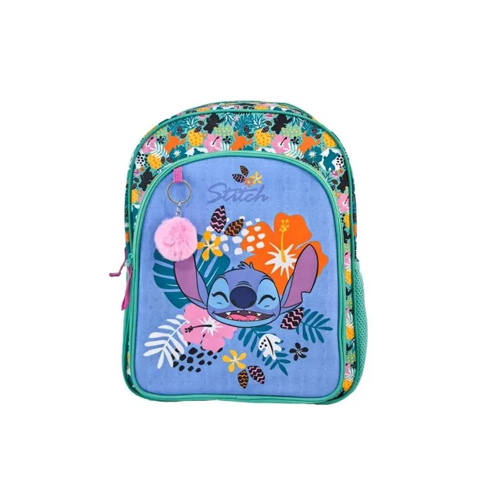 ToyBags Mochila Escolar Stitch Tropical – Doble Compartimento – CON ACCESORIO POM-POM ADAPTABLE A CARRO – Compartimento portalaptop – Espaldera acolchada – 44 X 30 X 20 CM