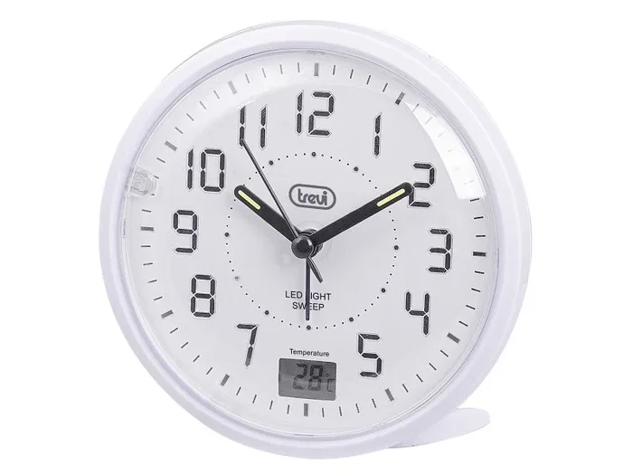Trevi SL 3P27 – Reloj de Cuarzo con Despertador, Gran Esfera de Alta Lectura, Movimiento silencioso, iluminación LED, indicador de Temperatura, botón Snooze/Light, Blanco