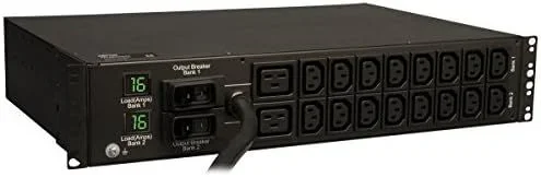 Tripp Lite PDU Monofásico con Medidor Digital, 7.4kW 32A 230V, Instalación Horizontal de 2U en Rack, 18 tomacorrientes (2 C19 y 16 C13), cable de 3.6m 12 pies, clavija de alimentación IEC-309 Azul 230V 32A