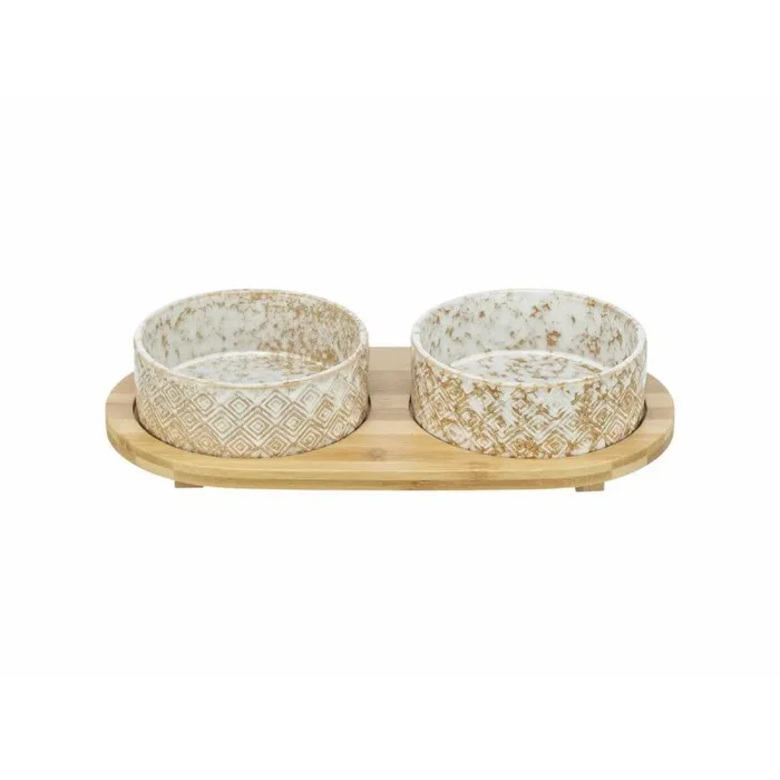 Trixie Set Alimentos/Cuenco Cerámica/Bambú Blanco/Naturaleza