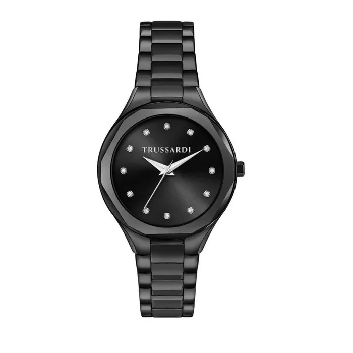 Trussardi Reloj analógico de Cuarzo para Adultos con Correa de Acero Inoxidable R2453157501, Negro Sunray, Pulsera