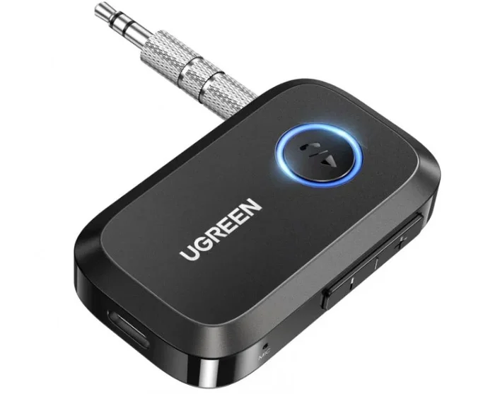 UGREEN Receptor Bluetooth 5.4 Jack 3.5mm Adaptador Emisor Aux A2DP Llamadas Manos Libres para Coche Altavoces, Negro