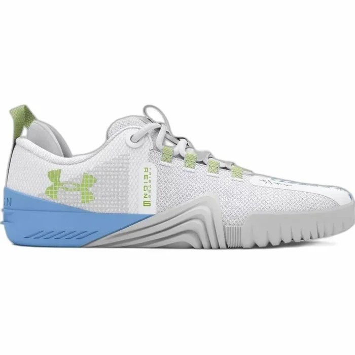Under Armour, TriBase Reign 6 Mujer, Blanco Azul Horizonte Verde Morph, 40 EU