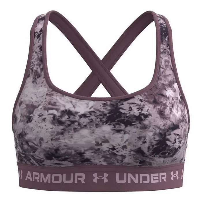 Under Armour Women’s Standard Crossback Mid Printed Bra, Ash Plum (554)/Mauve Pink, Medium