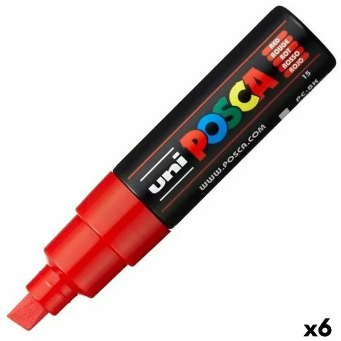 Uni Posca PC-8K Punta Plana Rotulador Pluma- Rojo (Box Of 6)