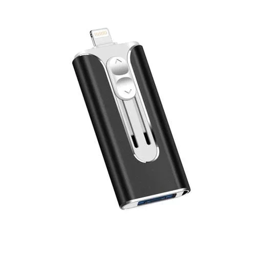 Unidad de almacenamiento 3 en 1 Micro USB 8 Pin USB 2.0 U-Disk (Negro) 128 Gb