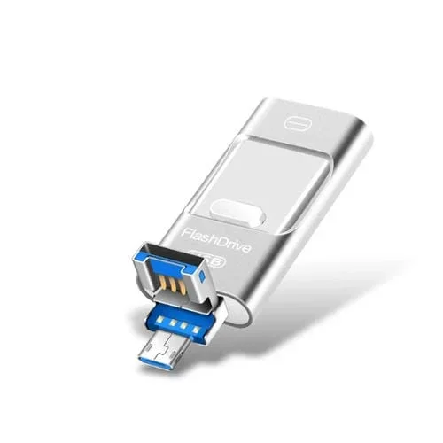 Unidad Flash USB 3.0 128Gb Metal Doble Uso 8 Pin Micro USB Android iPhone (Plateado)