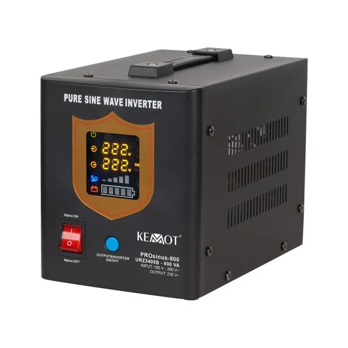 Uninterruptible power supply kemot prosinus-800 converter with pure sine wave and charging function 12v 230v 800va/500w – black color