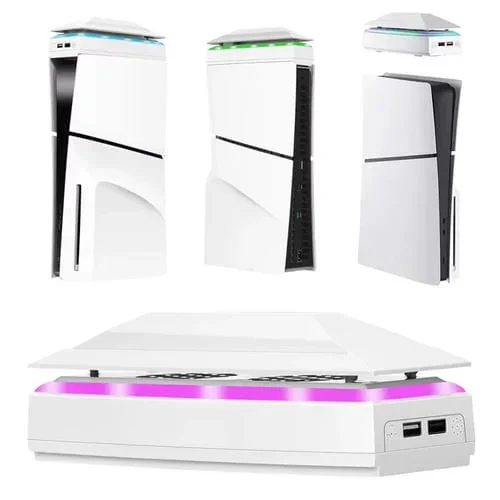 Ventilador de Refrigeración Colorido a Prueba de Polvo Superior para Ps5 Slim, 3 Velocidades Ajustables (Blanco)