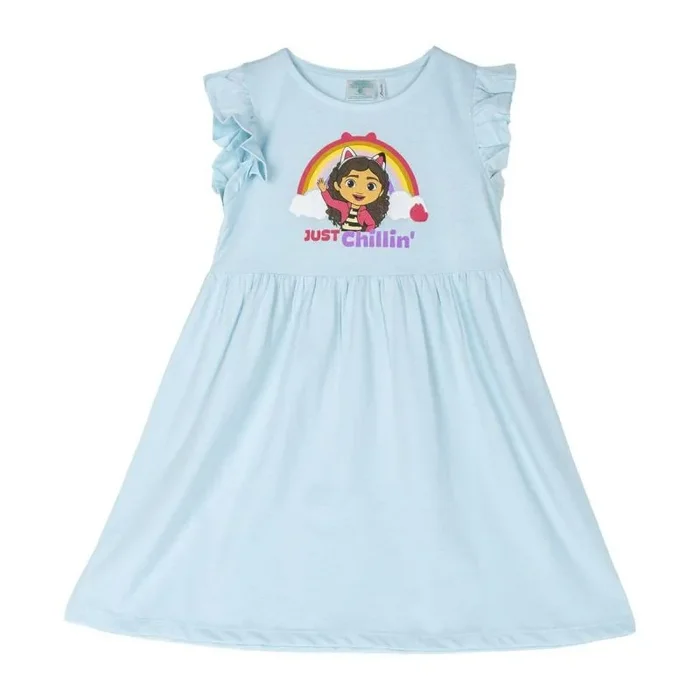 Vestido Infantil de Gabby’s Dollhouse – Color Azul – Talla 3 Años – Vestido para Niña – Elaborada con 100% Algodón de 145 gsm – Estampado de Gabby – Producto Original Diseñado en España