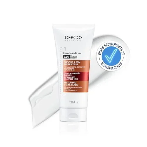 Vichy, Dercos Kera-Solutions Mascarilla Reparadora 2 Minutos, Desenreda, Nutre y Repara Sin Apelmazar, Eficacia Antirrotura, Para Cabello Dañado y Castigado, 200ml