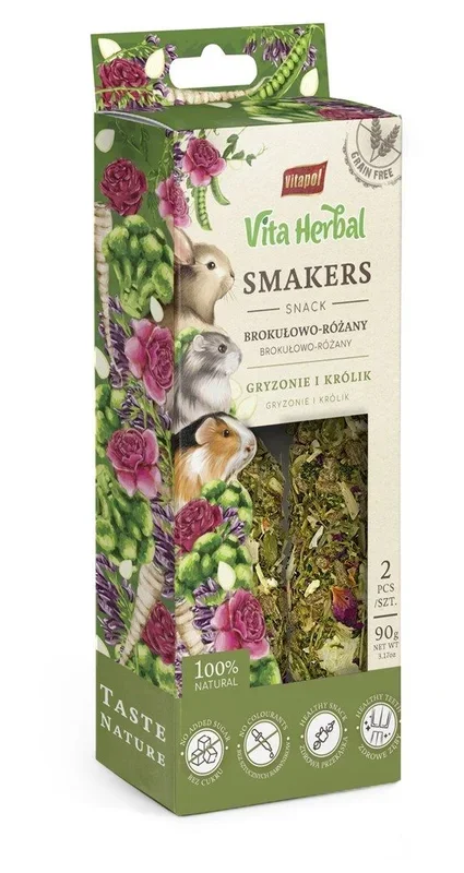 Vita herbal smakers brócoli y rosa – golosina para roedores y conejos – 2 unid
