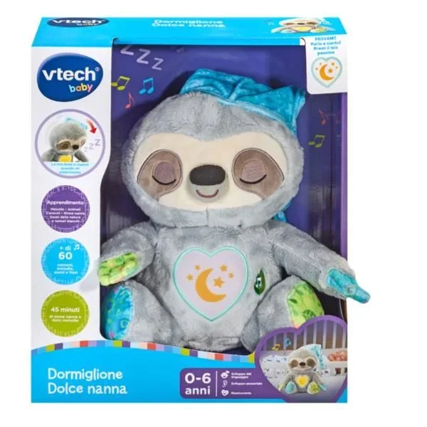 VTech Dormiglione, Dolce Nanna, Peluche con luz Nocturna para niños, luz Musical con 25 melodías y 3 Canciones, 3 Modos de Escucha, Idioma Italiano, Pilas Incluidas, 0-6 años