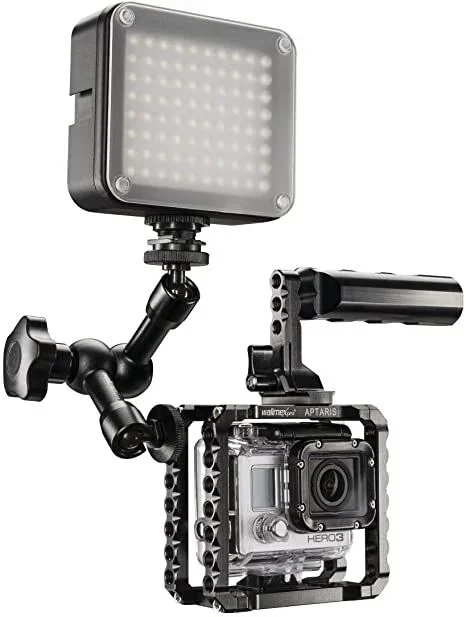 Walimex Pro Set básico para GoPro héroe con luz LED y GoPro Cage (Incluyendo brazo mágico y Grip)
