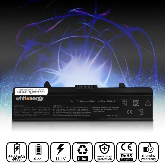 Whitenergy 05916 Ión de litio 4400mAh 11.1V batería recargable – Batería/Pila recargable (4400 mAh, Ión de litio, 11,1 V, Negro)